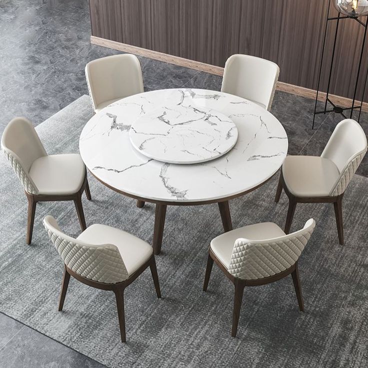 6 seater marble top round dining set