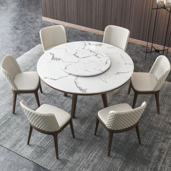 6-Seater Round Marble Top Dining Set – Modern Luxury Dining Table with Chairs