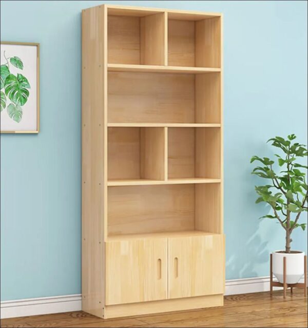 Multipurpose Wooden Bookshelf with Cabinet – Open Shelves & Closed Storage
