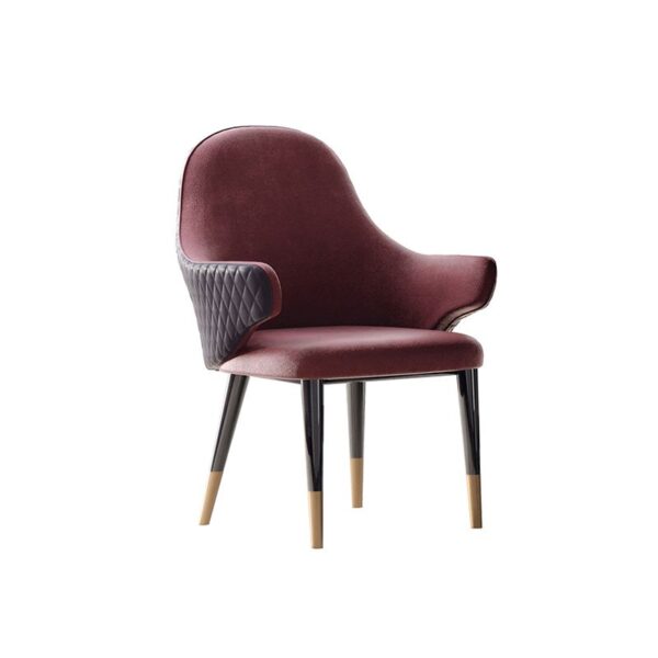 Plush Velvet Armchair in Burgundy with Quilted Sides and Gold-Tipped Legs