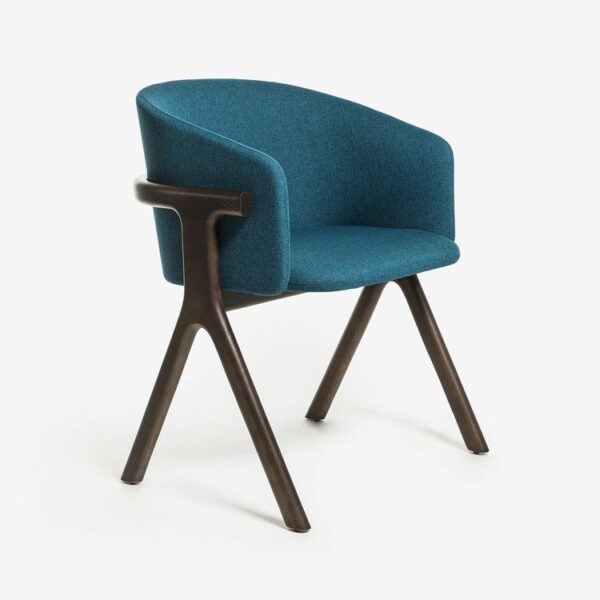 Modern Sculpted Armchair in Teal with Walnut Tripod Frame