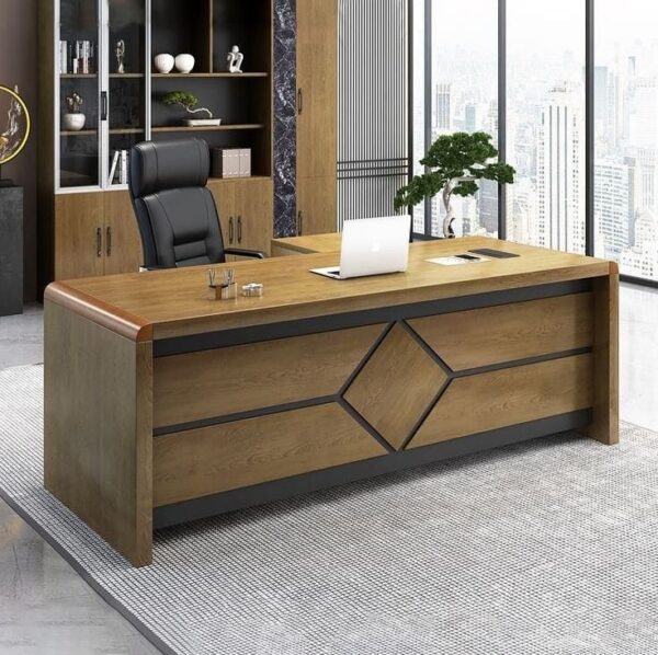 Executive Director Office Table – Premium Wooden Finish with Modern Geometric Design