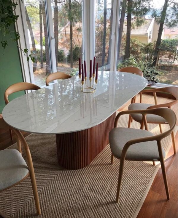 Modern Wooden Dining Table with Cushioned Chairs