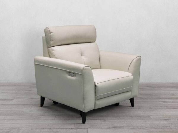 Elegant Cream Leather Power Recliner with Adjustable Headrest