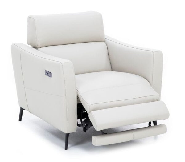Contemporary Cream Leather Recliner with Full Leg Support