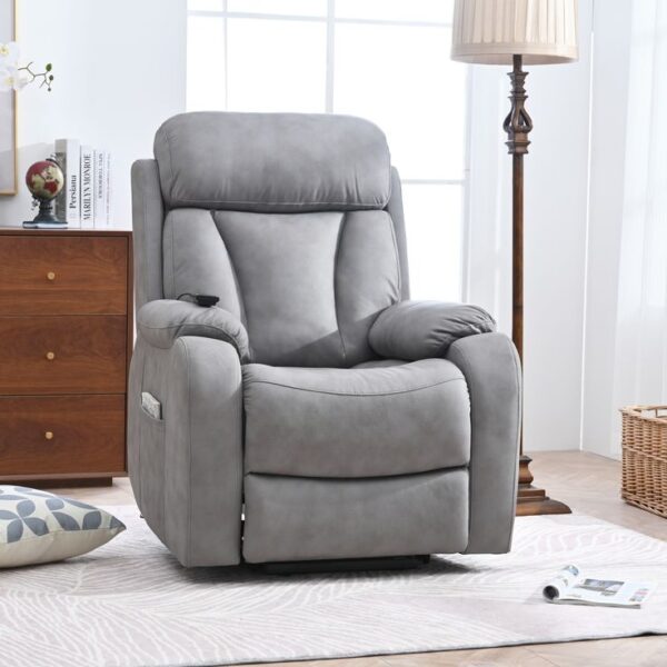 Grey Microfiber Power Recliner Chair with Plush Armrests