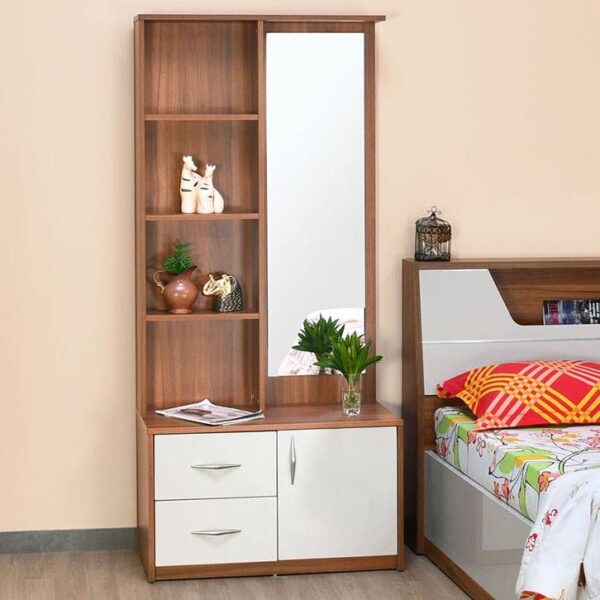 Multifunctional Wooden Dressing Table with Mirror, Shelves, and Storage Drawers