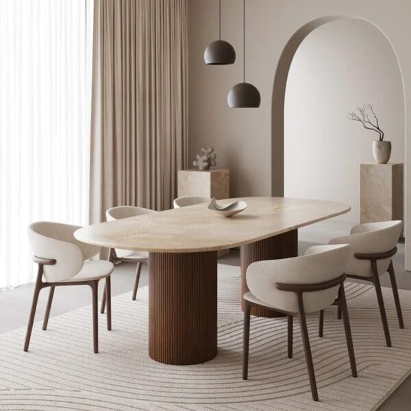 Oval Shaped Wooden Dining Table Set