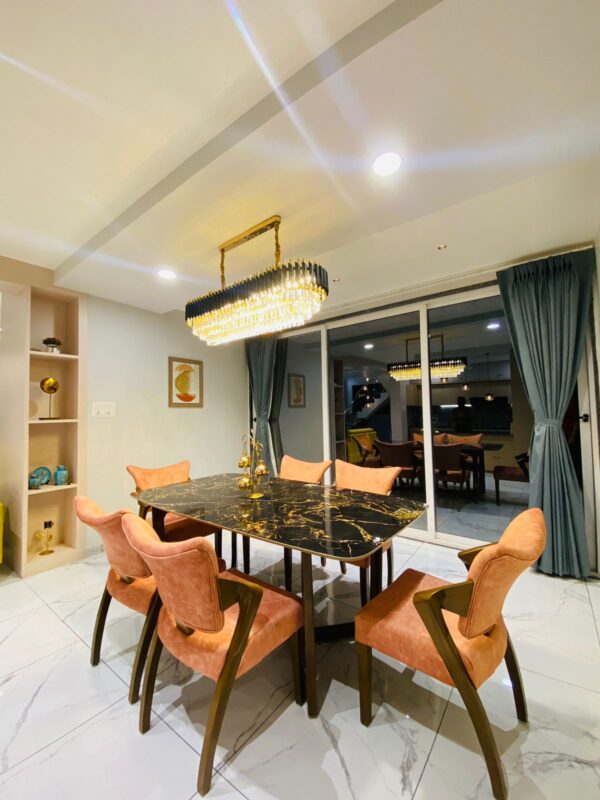 Round Marble Top Dining Table with Gold Base