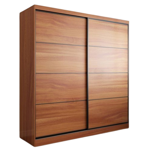 Brown Engineered Wood Wardrobe Armoire — Contemporary Sliding Door Closet Storage