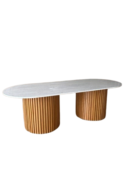 Modern Dining Table with Purpleheart Wood Base & Marble Top