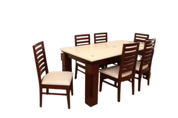 6-Seater Wooden Dining Set with Marble Top – Durable & Stylish Dining Table and Chair Set