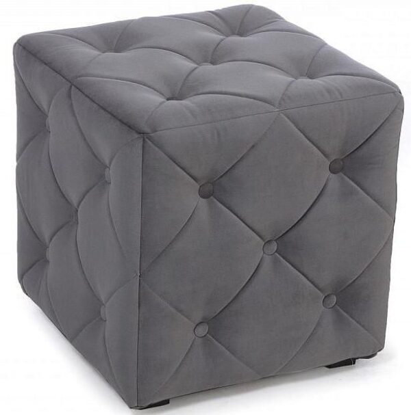 Velvet Tufted Cube Ottoman Pouffe - Grey