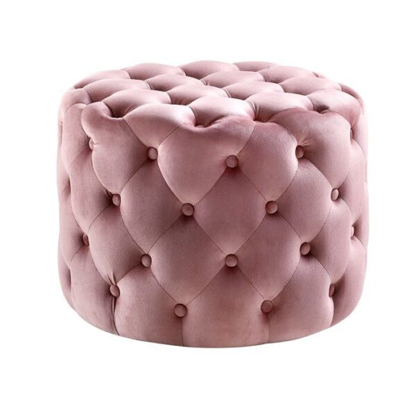 Blush Pink Velvet Tufted Ottoman Pouffe – Round Upholstered Footstool