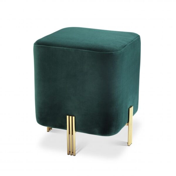 Emerald Green Velvet Ottoman with Gold Legs – Modern Square Pouffe Stool