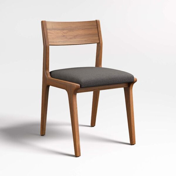 Lakin Teak Wood Dining Side Chair with Grey Cushion — Modern & Durable Seating