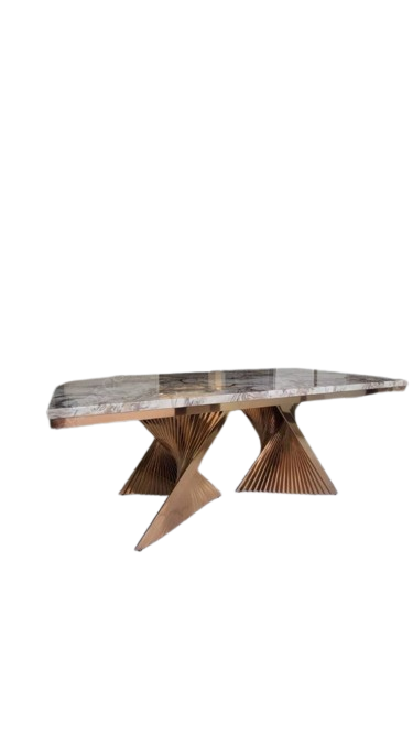 Luxury Modern Marble Top Dining Table with Artistic Wooden Base