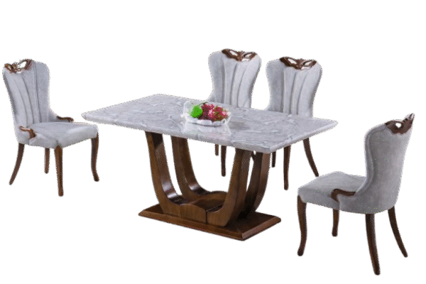 Luxury Marble Dining Table Set with 4 Velvet Chairs – Elegant Wooden Base