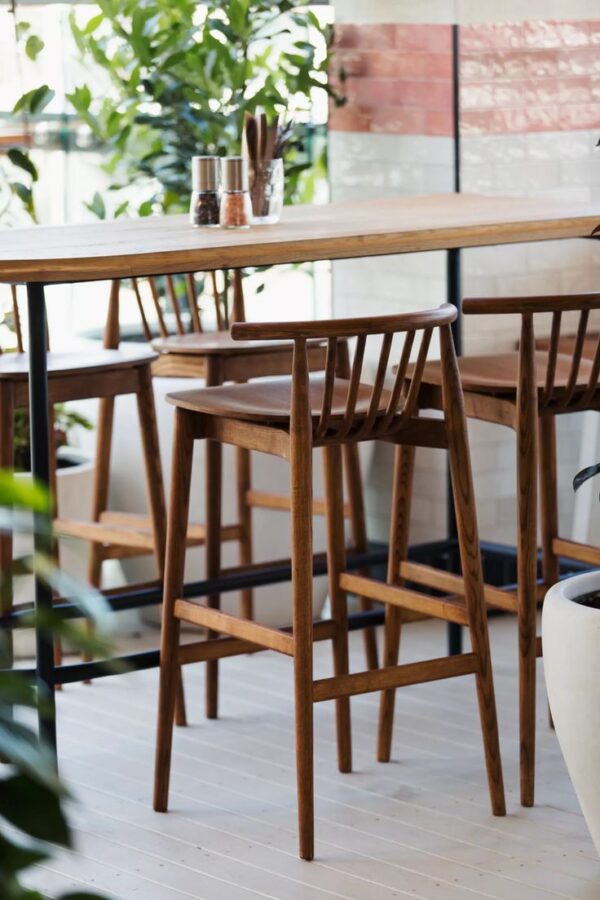 Solid Wood Bar Stool with Backrest – Scandinavian Design