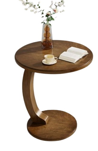 Wooden C-Shaped Side Table – Mid-Century Solid Wood End Table for Living Room, Bedroom & Small Spaces