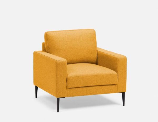 Modern Yellow Fabric Armchair with Black Metal Legs — Stylish Living Room Chair