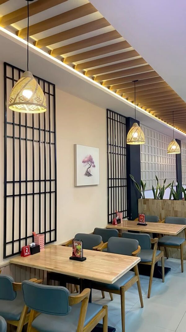 Modern Japanese-Inspired Wooden Restaurant Table Set