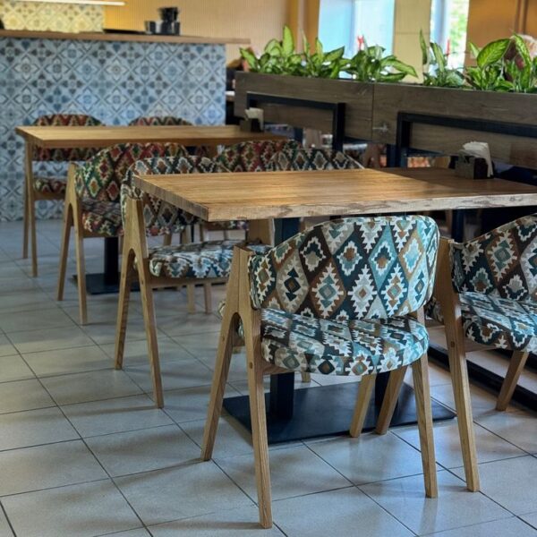 Boho Pattern Wooden Dining Chair – Upholstered Tribal Design