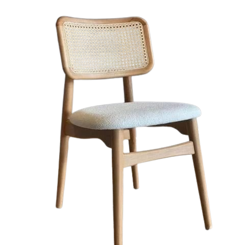 Cane Back Dining Chair with Upholstered Seat — Modern Wooden Accent Chair