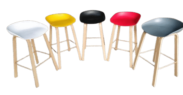 Modern Curved Seat Wooden Bar Stools – Set of 5 (Multicolor)