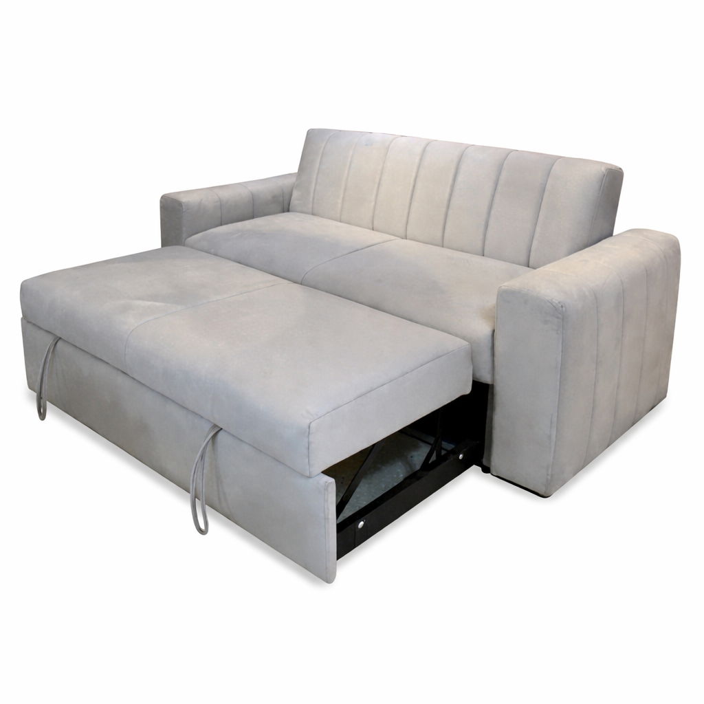 Modern Grey 3-Seater Sofa Bed with Pull-Out Mechanism – Space-Saving Convertible Sleeper Couch