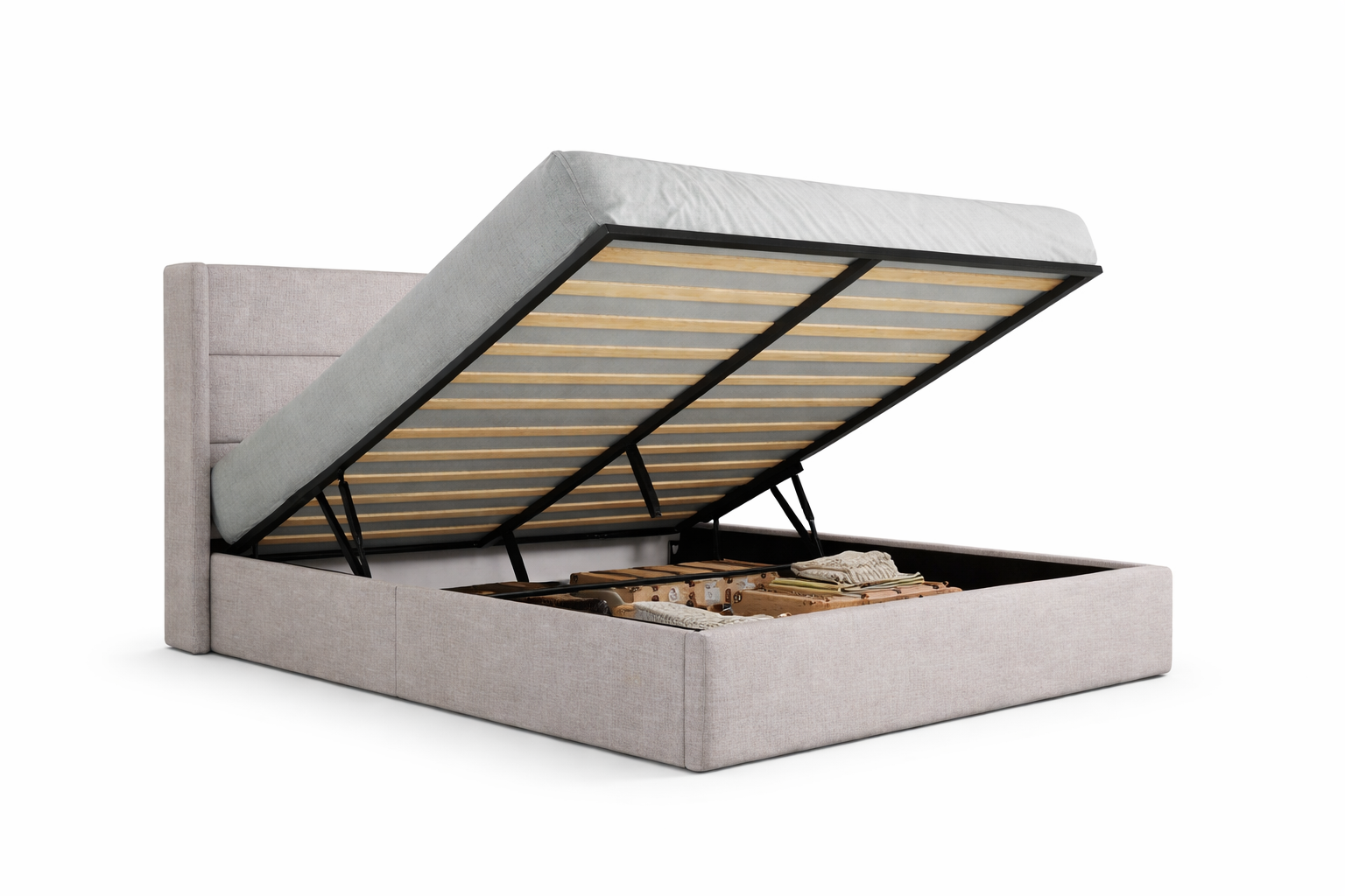 Modern Upholstered Hydraulic Storage Bed with Lift-Up Mattress Base