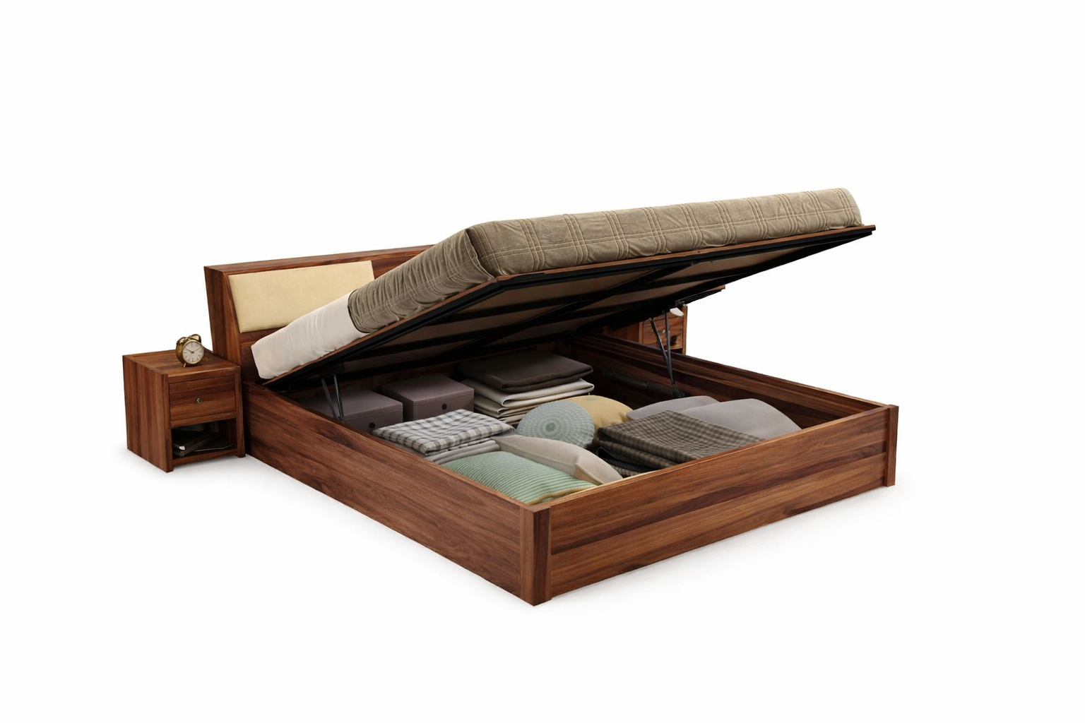 Premium Solid Wood Hydraulic Storage Bed with Lift-Up Mechanism