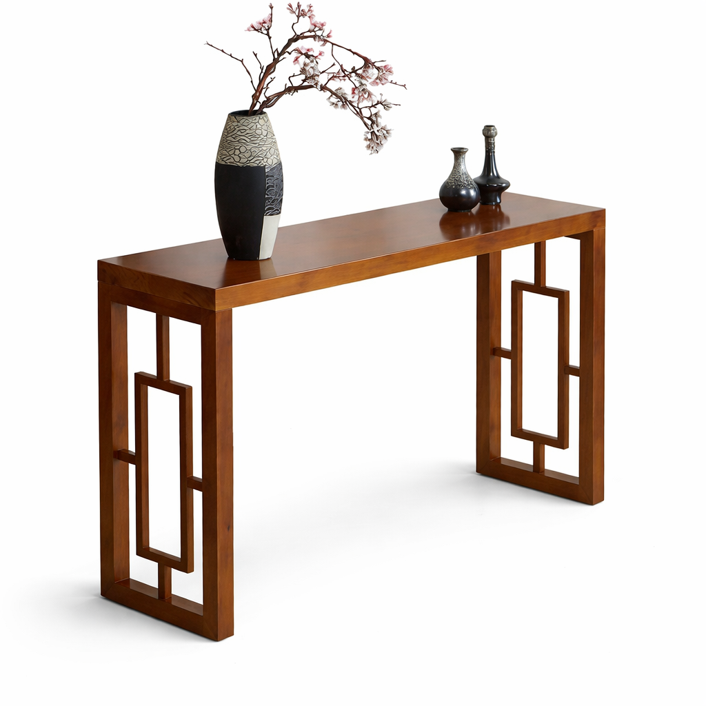Modern Solid Wood Console Table with Geometric Open Frame Legs – Contemporary Entryway & Hallway Table