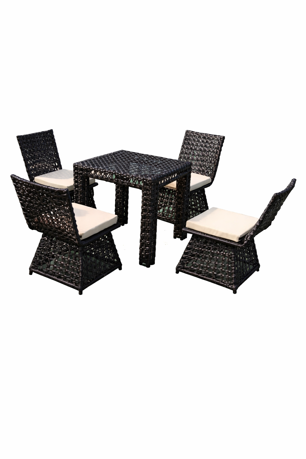 Black Rattan 4 Seater Outdoor Dining Set – Wicker Patio Table with Cushioned Chairs