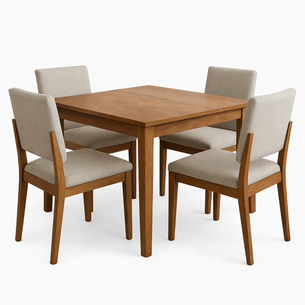 Modern Solid Wood 4 Seater Dining Table Set with Upholstered Chairs – Premium Dining Table Manufacturer from Ahmedabad