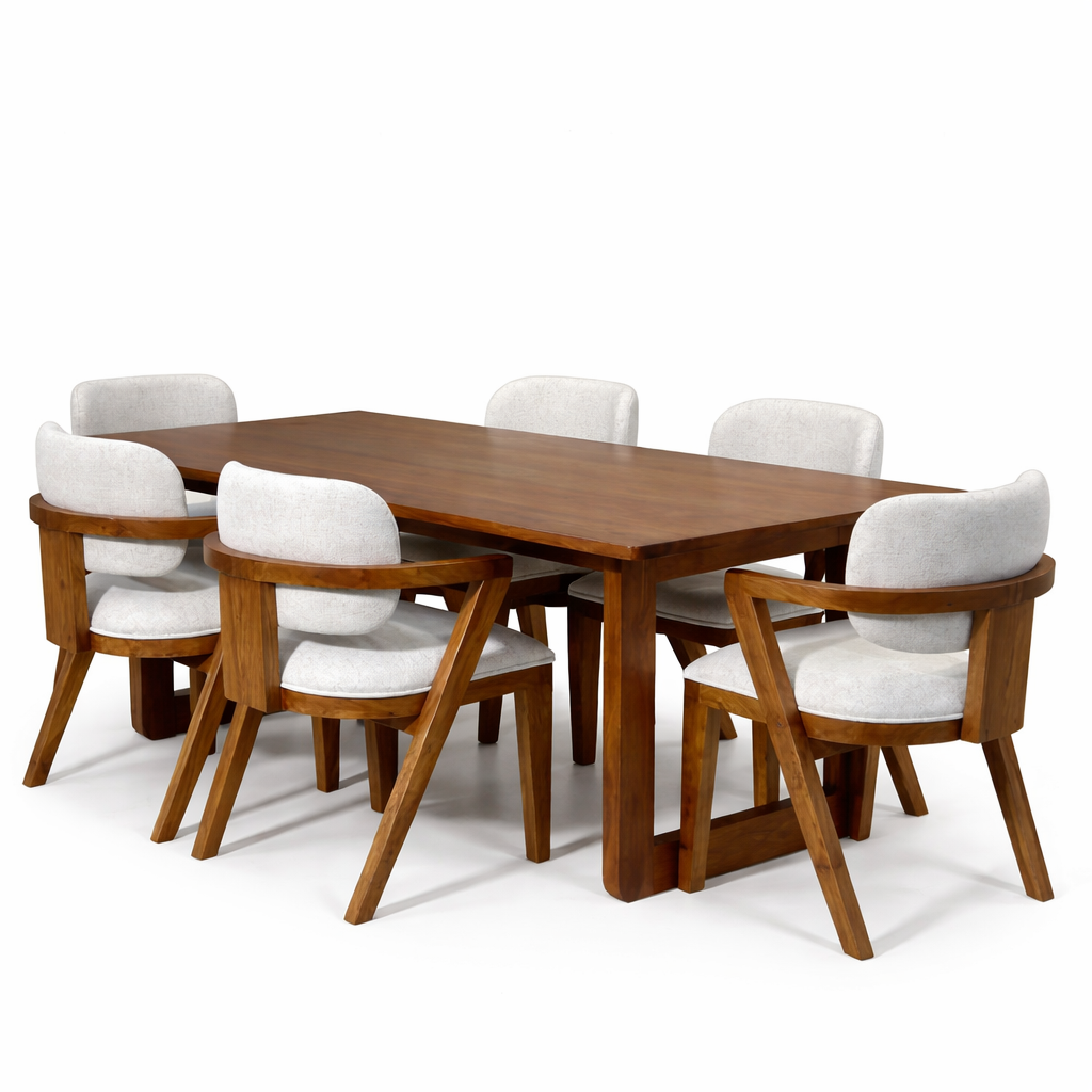 Solid Wooden 6 Seater Dining Table Set with Upholstered Chairs in Ahmedabad