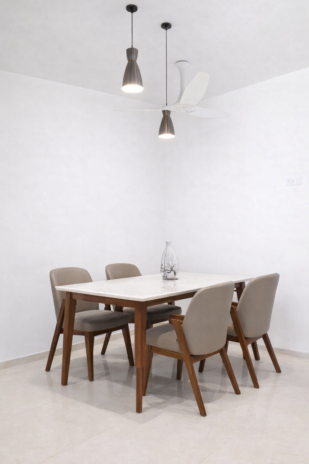 Modern 4 Seater Wooden Dining Set with White Top | Dining Set Manufacturer in Ahmedabad