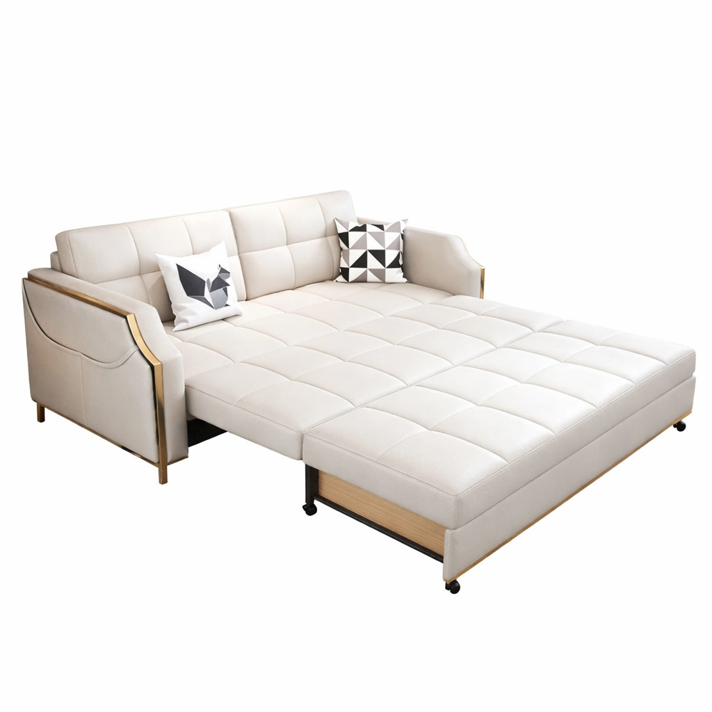 Modern Cream Sofa Cum Bed with Adjustable Pull-Out Sleeper | Luxury Convertible Sofa Bed in Ahmedabad